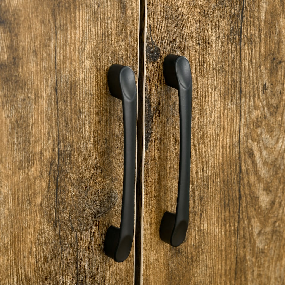 image 1 of HOMCOM Farmhouse 4-Door Cabinet, Freestanding Tall Cupboard with Storage Shelves for Bedroom & Living Room, Rustic Wood Effect