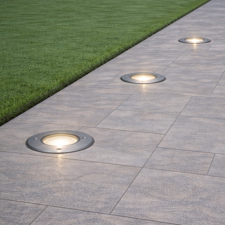 image 1 of CGC Lighting NOLA 10 cm Stainless Steel Effect Inground Deck Light GU10 IP67 | Silver | Stainless steel effect | Height: 10 cm, Width: 10 cm