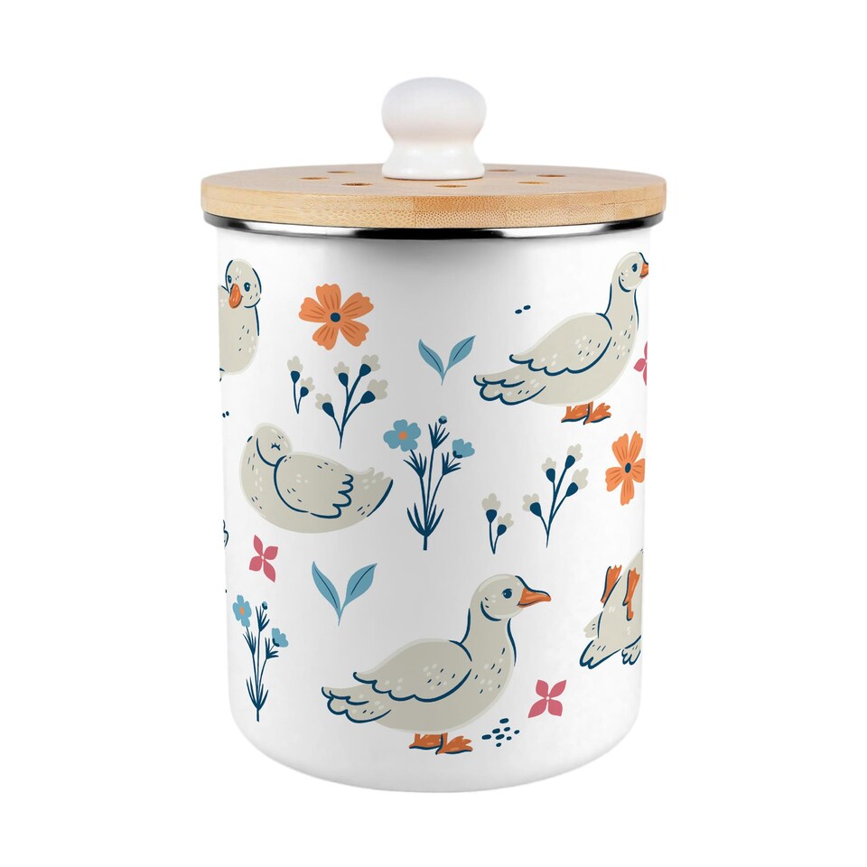 image 1 of Ducks & Flowers Food Waste Caddy - Metal 2L Decorative Kitchen Compost Bin