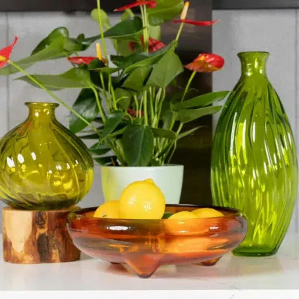 image 1 of Verano Spanish Ceramics Recycled Glass Ola Small Round Vase - 17cm Yellow Yellow