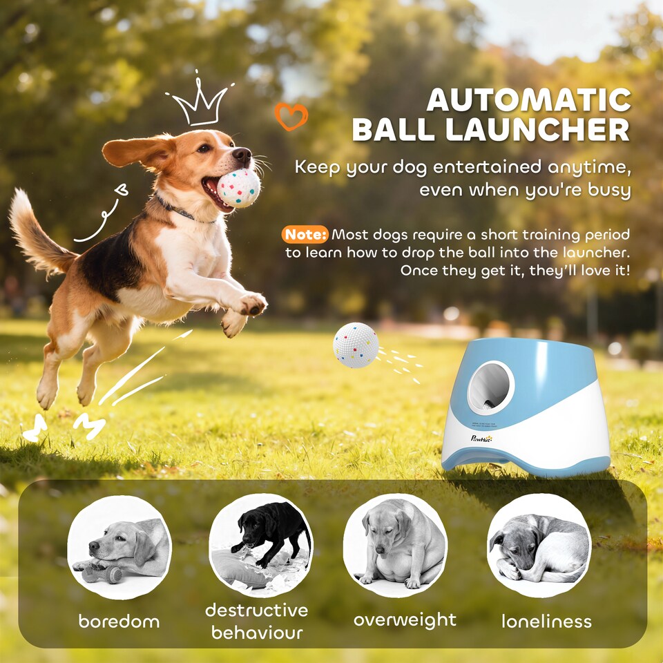 image 1 of PawHut Automatic Dog Ball Launcher with 5 ETPU Balls