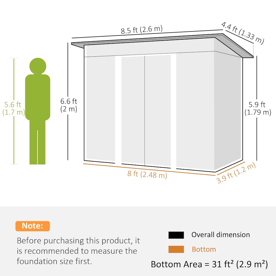 image 1 of Outsunny 8.5 x 4ft Metal Shed with Lightsky Panels, Garden Storage Tool House with Double Doors for Garden, Patio and Lawn, Green