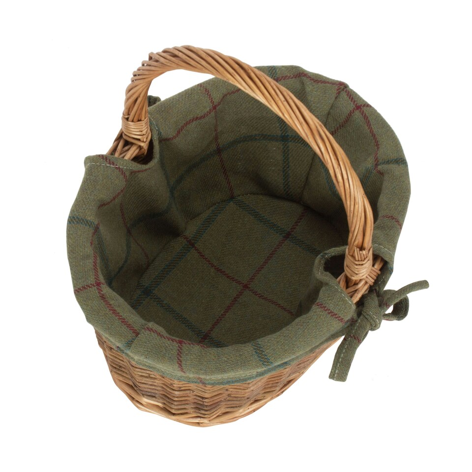 image 1 of Small Lined Country Oval Wicker Shopping Basket Red | Red And White Checked | S
