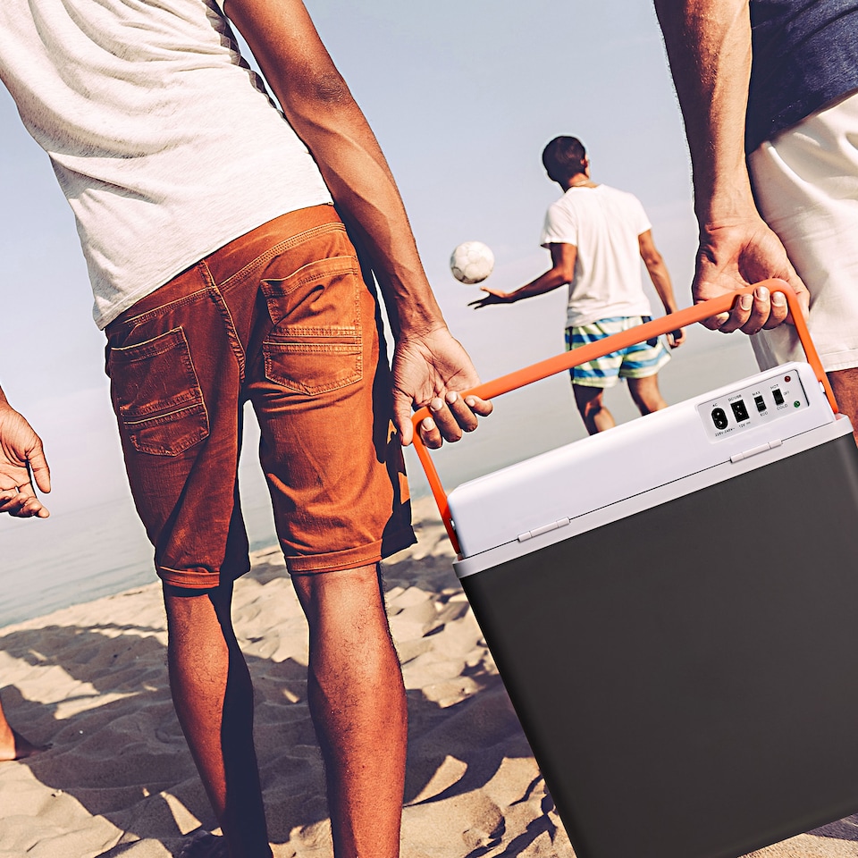 image 1 of Vonshef 20L Electric Cool Box, Insulated Cooler with Hot Cold Function | Black | White & Orange