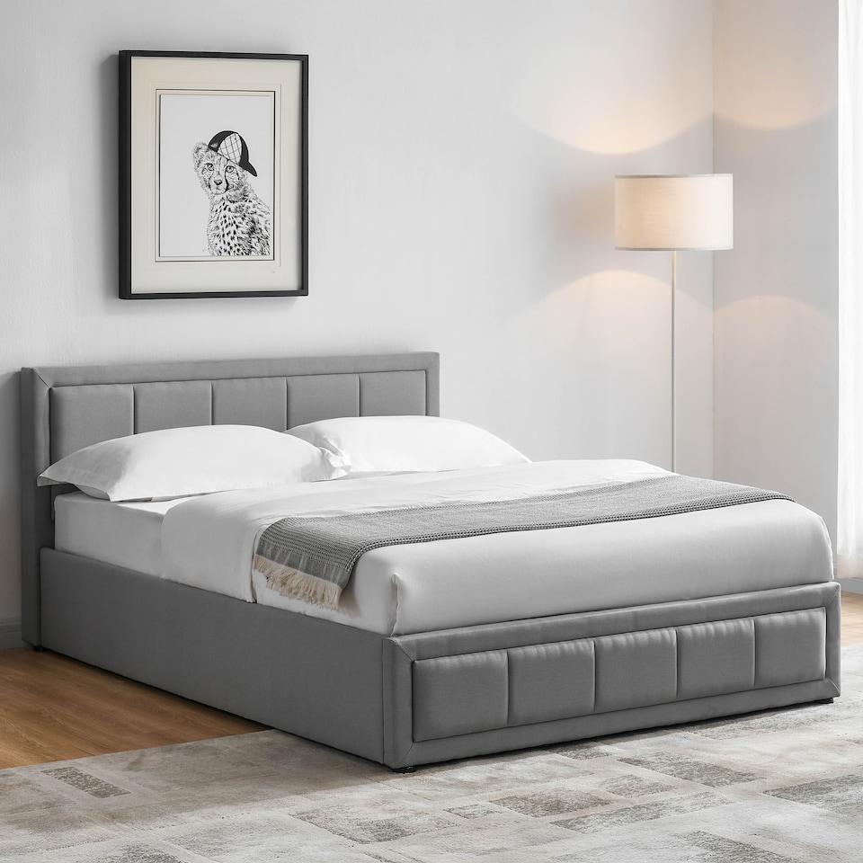 image 1 of Vida Designs Vanita 4ft6 Double Ottoman Bed Storage Fabric Upholstered, Light Grey, 135 x 190cm