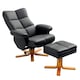image 1 of HOMCOM PU Leather Swivel Recliner Chair with Footstool, Wooden Base and Storage for Living Room, Black