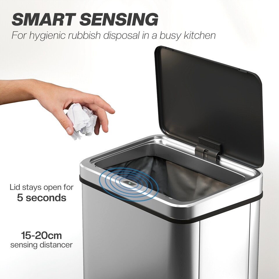 image 1 of HOMCOM Kitchen Bin with Fast Motion Sensor, 50L Stainless Steel Sensor Bin | Silver