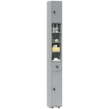 kleankin Slim Bathroom Cabinet w/ Open Shelves and 2 Door Cupboards, Grey Grey