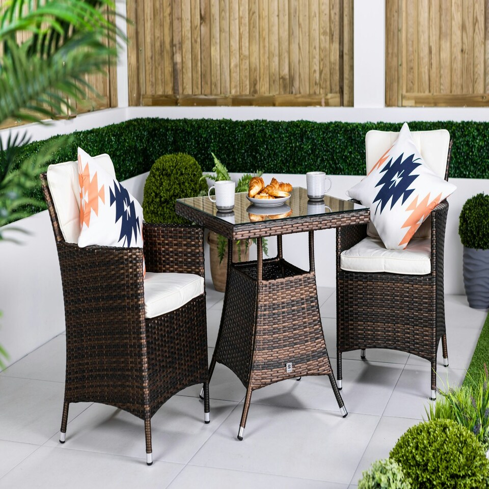 image 1 of Giardino Savannah Rattan Garden Bistro Set Patio Table and Chairs Furniture