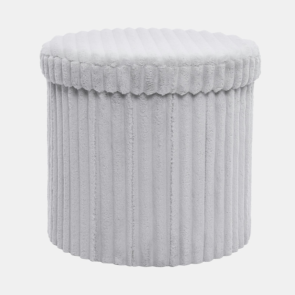 image 1 of OHS Soft Fleece Ribbed Round Foldable Footstool Seat Storage Organiser Ottoman Grey