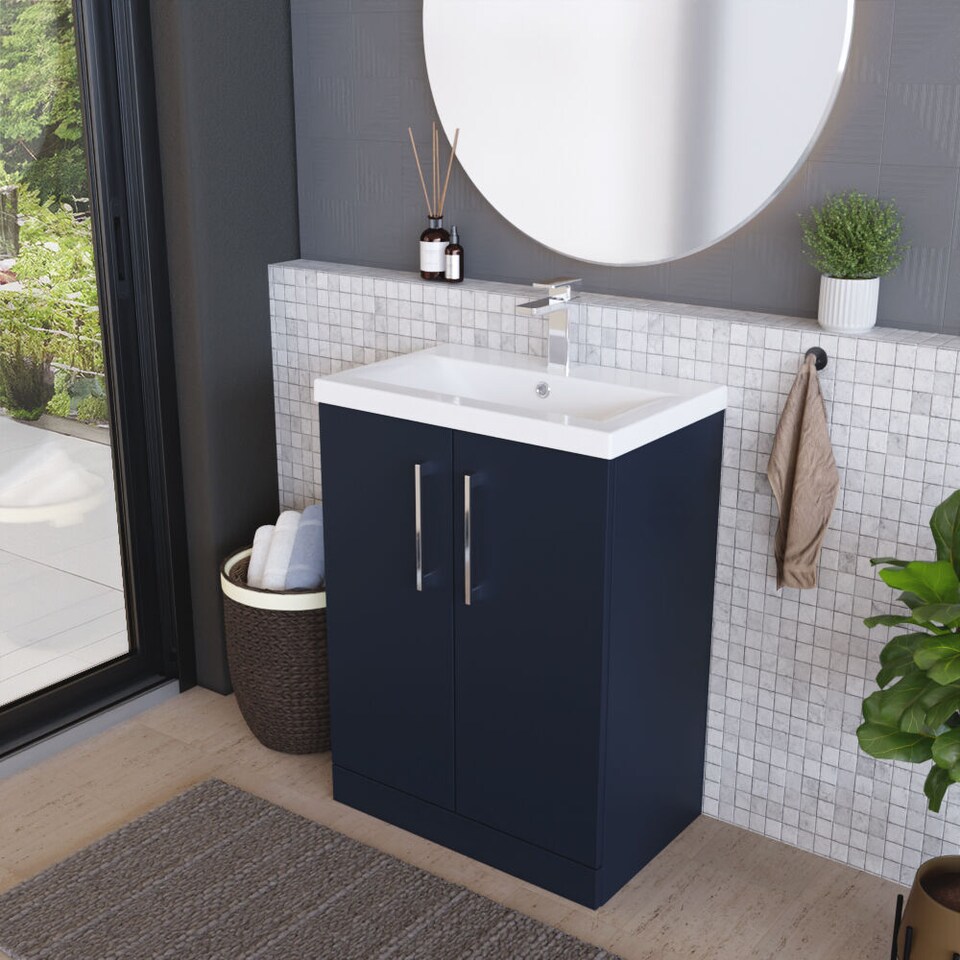 image 1 of Modern Bathroom 2 Soft Close Door Vanity Basin Unit, Blue, 600mm | Blue | Midnight Blue | 840 x 610 x 390mm