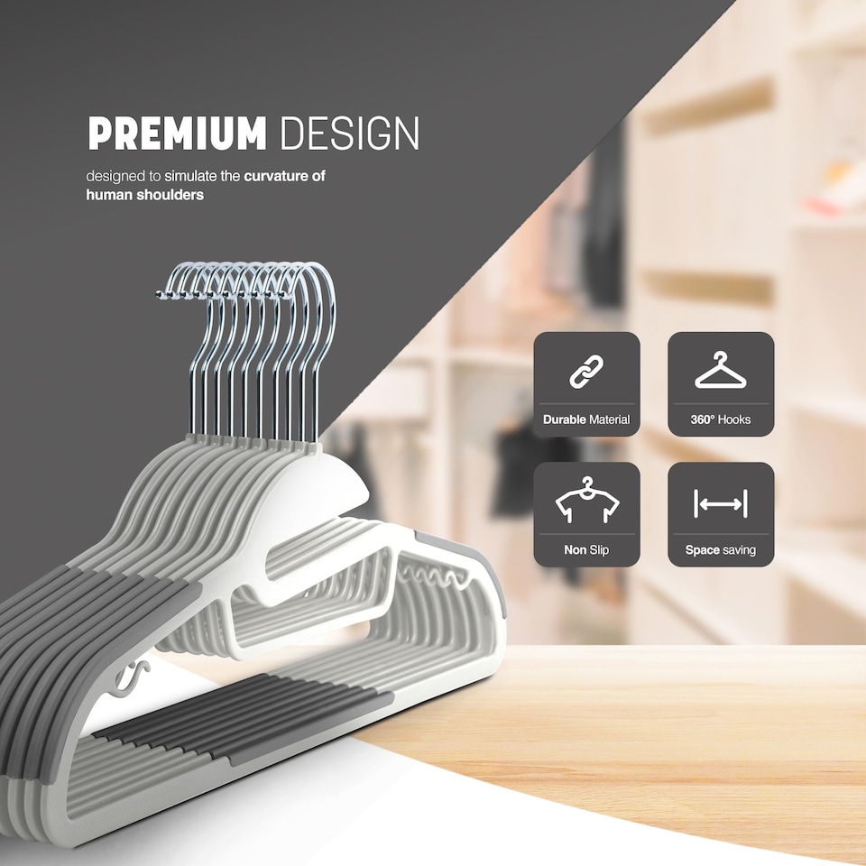 image 1 of Keplin Non-Slip Hangers, Durable, Slimline Design for Space Saving with 360 Degree Swivel