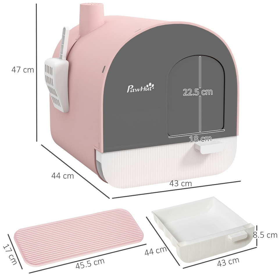 image 1 of PawHut Cat Litter Box Kitten Litter Tray w/ Lid, Scoop, Filter, Flap Door, Pink