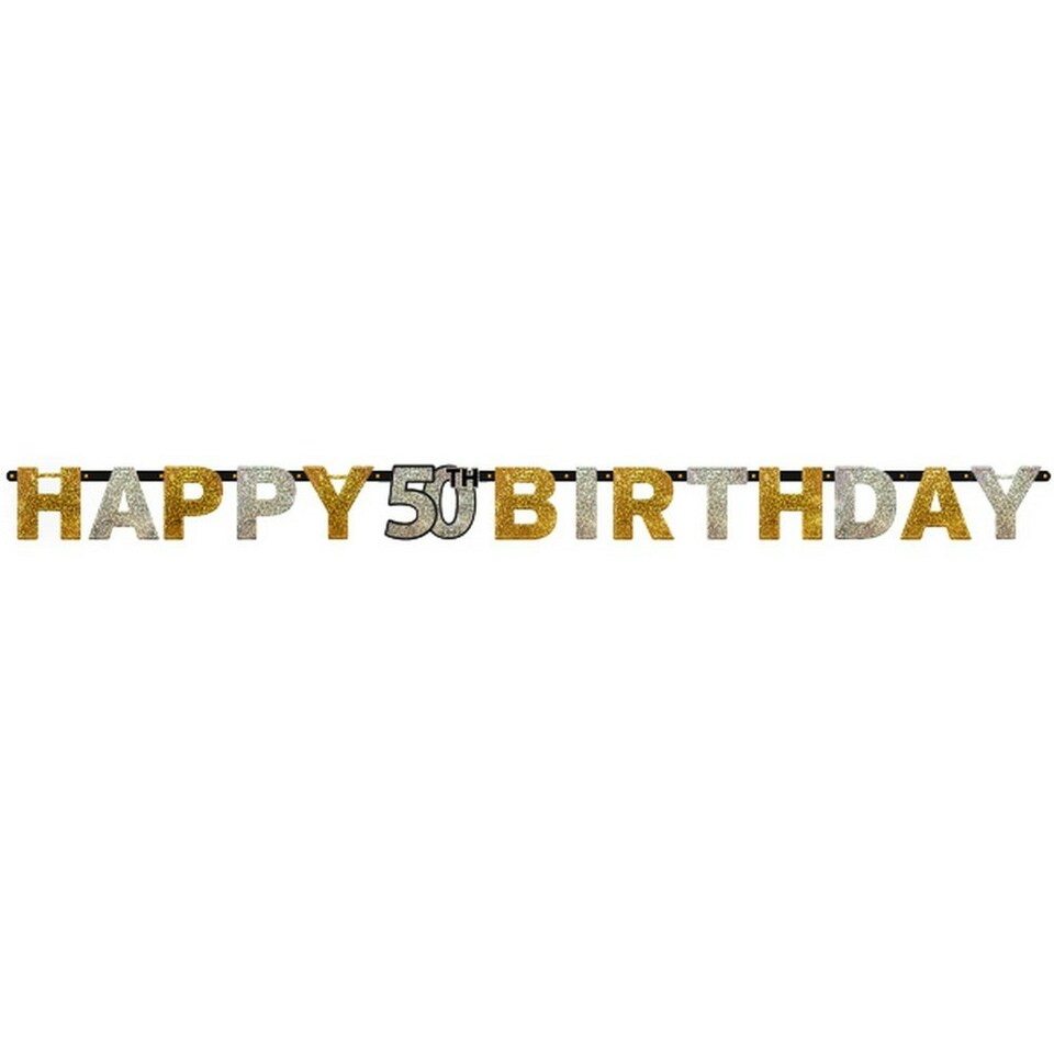 Amscan Prism Sparkling Celebration 50th Birthday Letter Banner - Gold/Silver - One Size