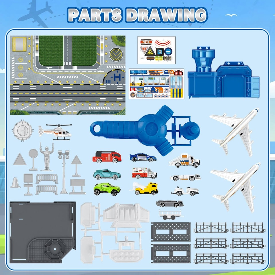image 1 of Interactive Airport Play Set – Aircraft Tower, Vehicles & Large Battle Map for Kids Ages 3+