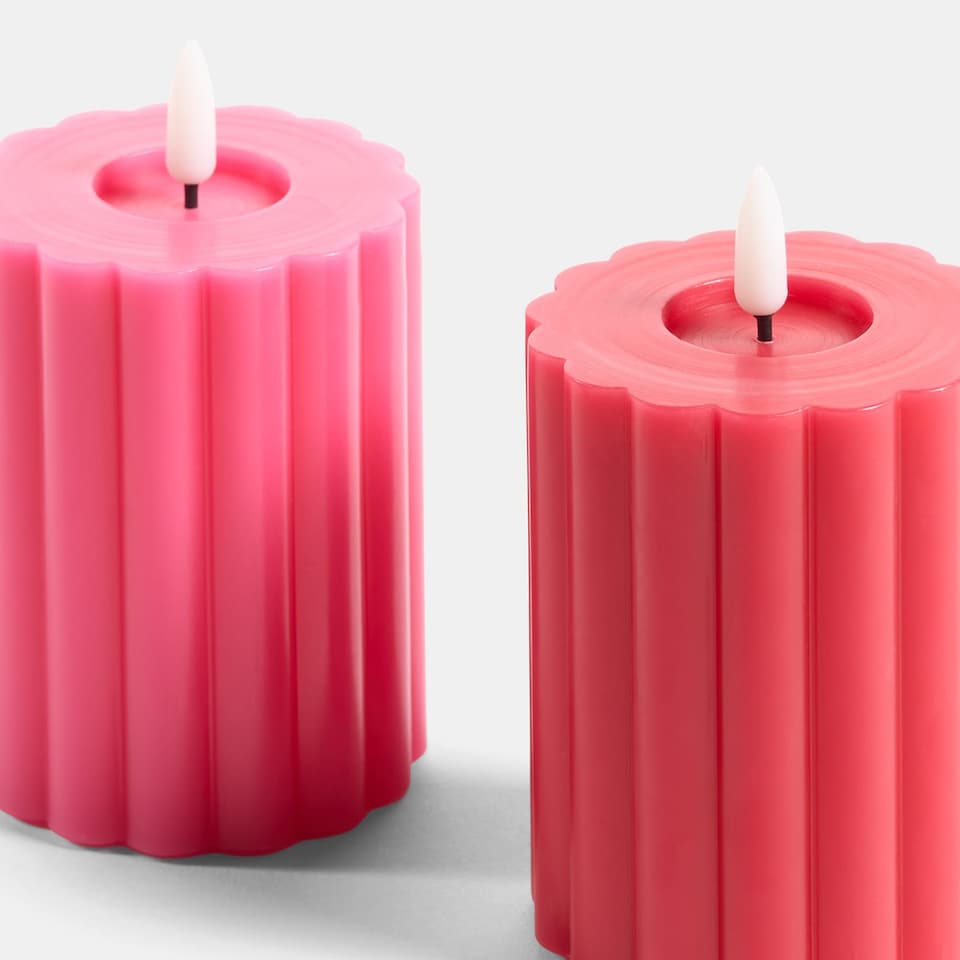 image 1 of OHS Set of 2 Ribbed Flameless LED Candles Decorative Lights Party Home | Multi | Red & Pink
