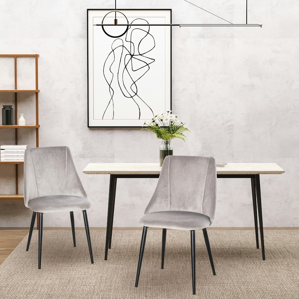 image 1 of HOMCOM High Back Dining Chairs Velvet-Touch Accent Chairs with Metal Legs