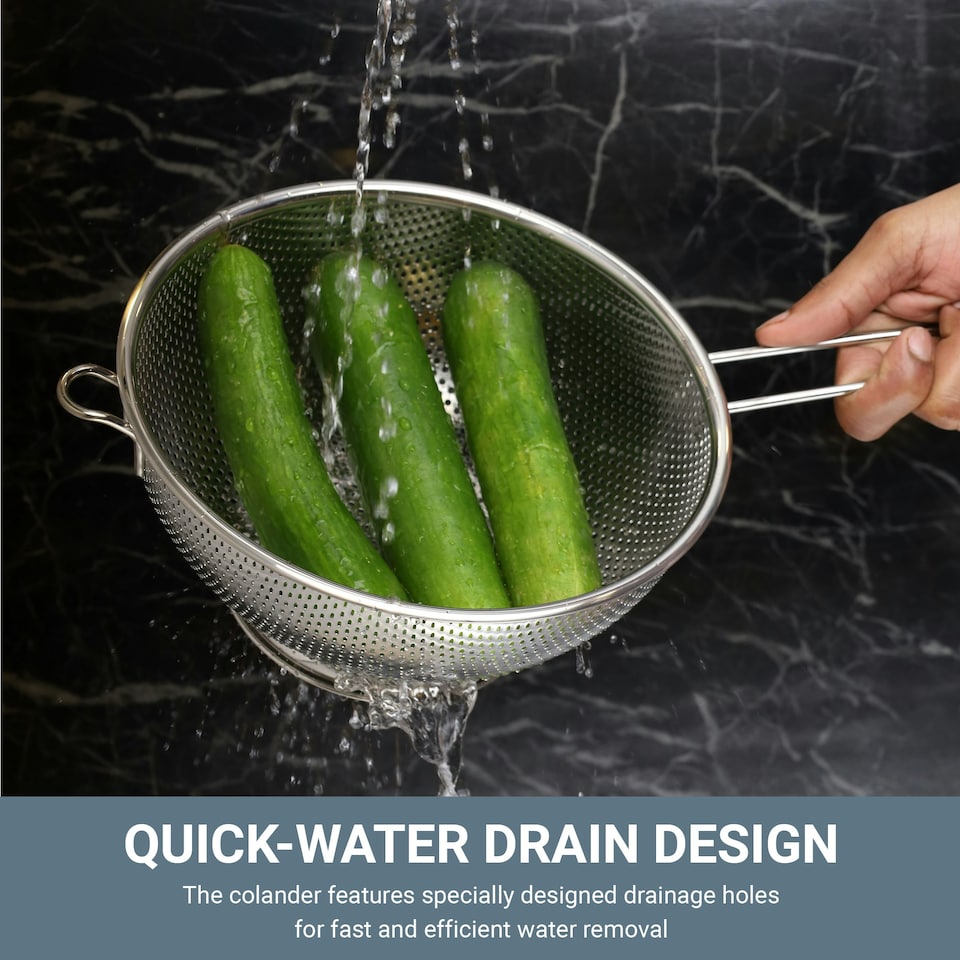 image 1 of Buckingham Stainless Steel Micro-perforated Deep Colander / Strainer 22.5 cm Long Handle