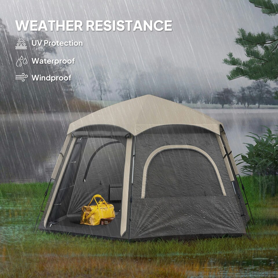image 1 of Outsunny Instant Camping Tent, 4 Person Easy Setup Dome Tent Grey | Dark Grey
