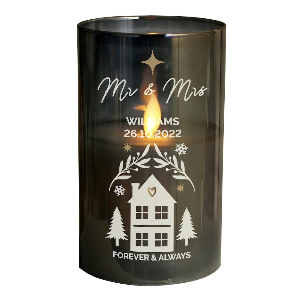 image 1 of Personalised Christmas Smoked Glass LED Candle Black | One Size
