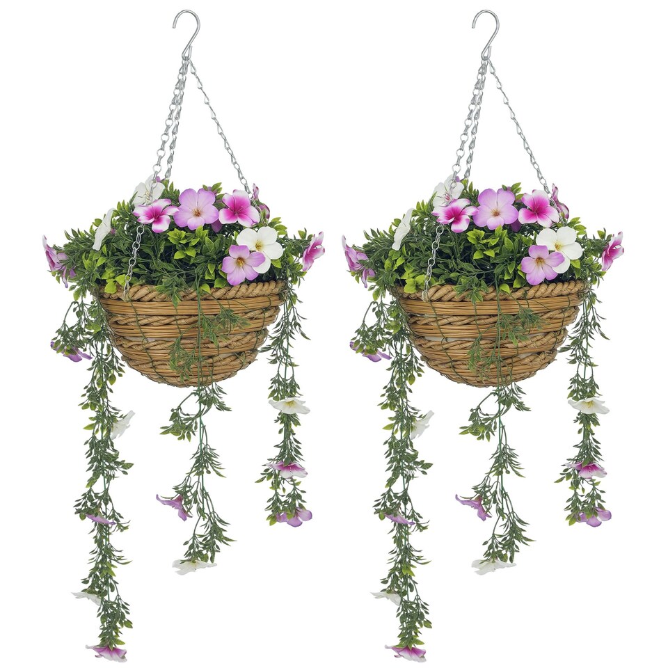 image 1 of HOMCOM Set of 2 Artificial Plants, Azalea Flowers in Basket
