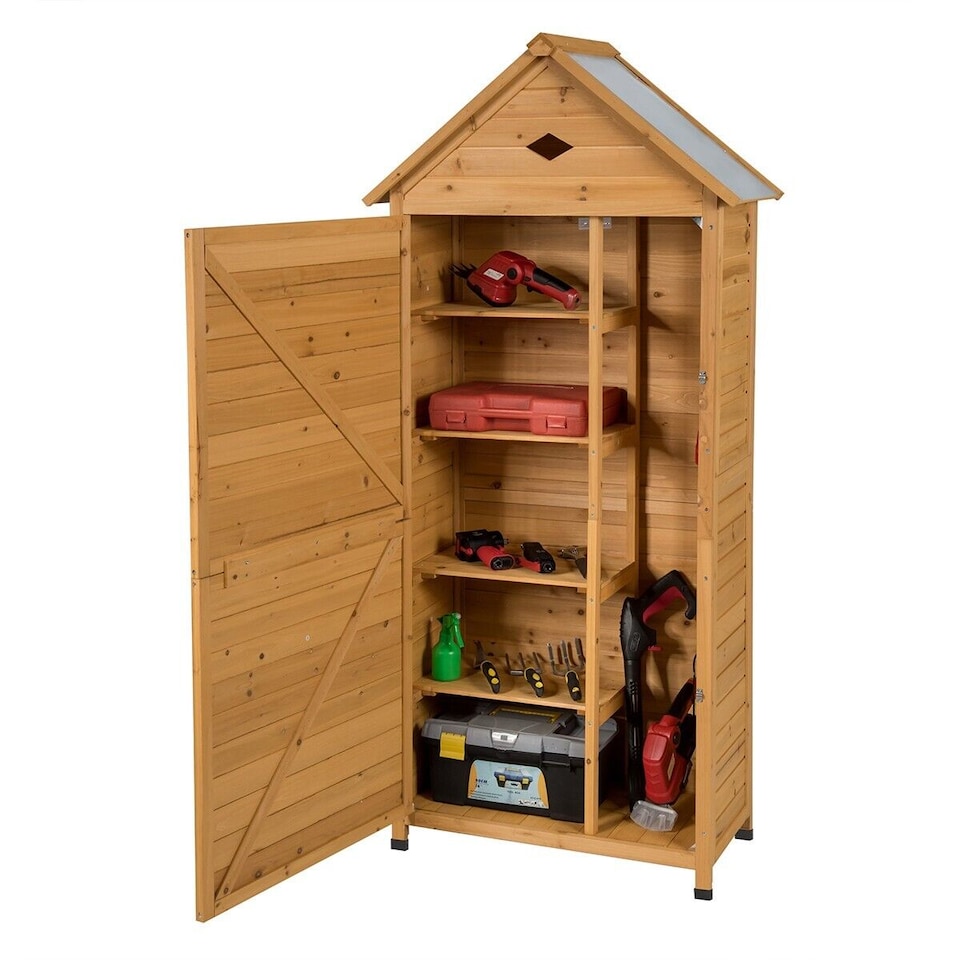 image 1 of Outdoor Storage Shed Wooden Garden Tool Utility Cabinet Waterproof Asphalt Roof