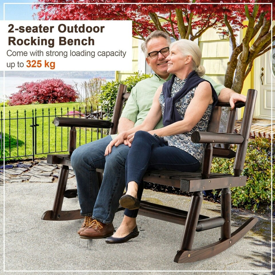 image 1 of COSTWAY Patio Rocking Bench Double Rocker Loveseat Brown