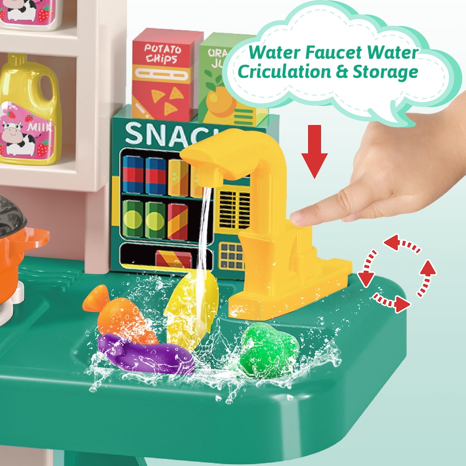 image 1 of Realistic Kitchen Play Set for Toddlers Steaming Spray Lights Cooking Sounds Pretend Role Play (Green)