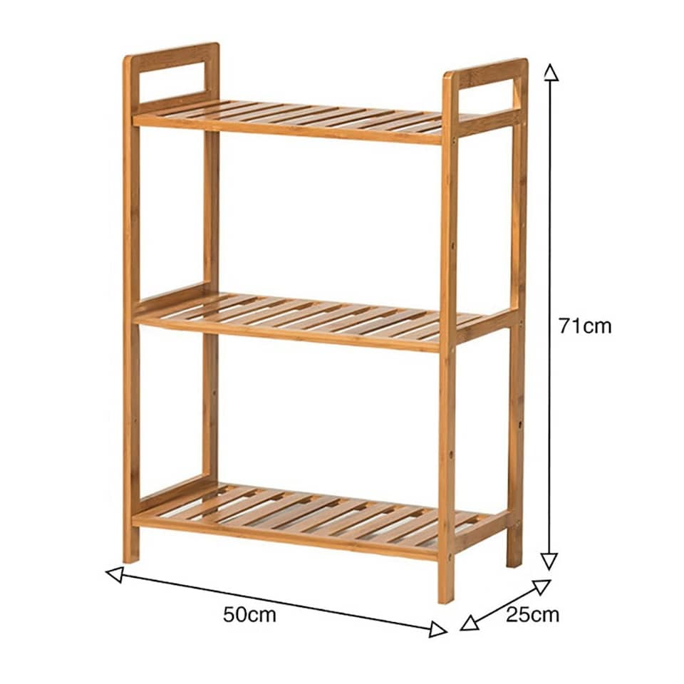 image 1 of Living and Home 3 Tier Bamboo Wood Storage Shelf Rack-50cm W x 25cm D x 71cm H