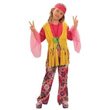 Bristol Novelty Girls Hippy Costume - Pink/Yellow - L L