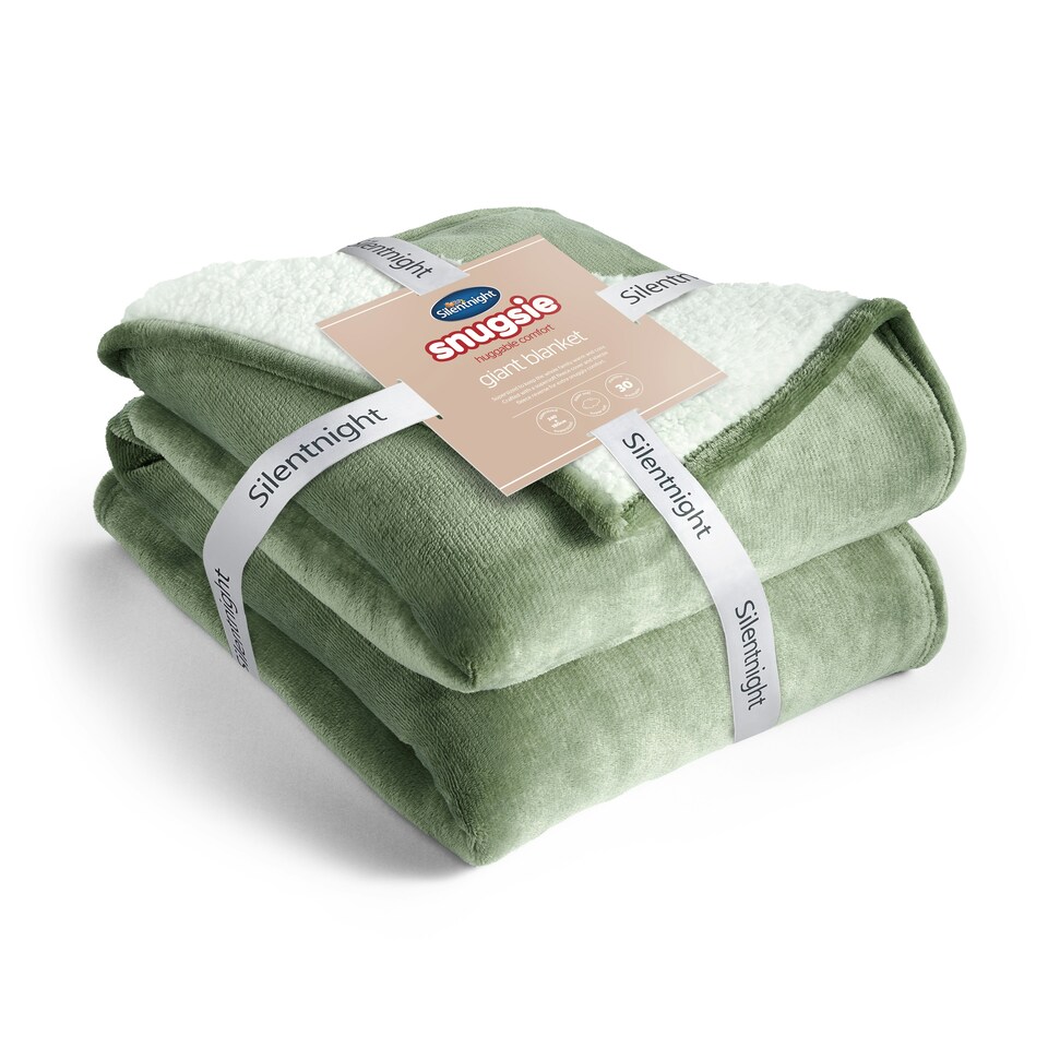 image 1 of Silentnight Snugsie Giant Blanket, Sherpa Fleece Lined, Green, 240 x 180 cm