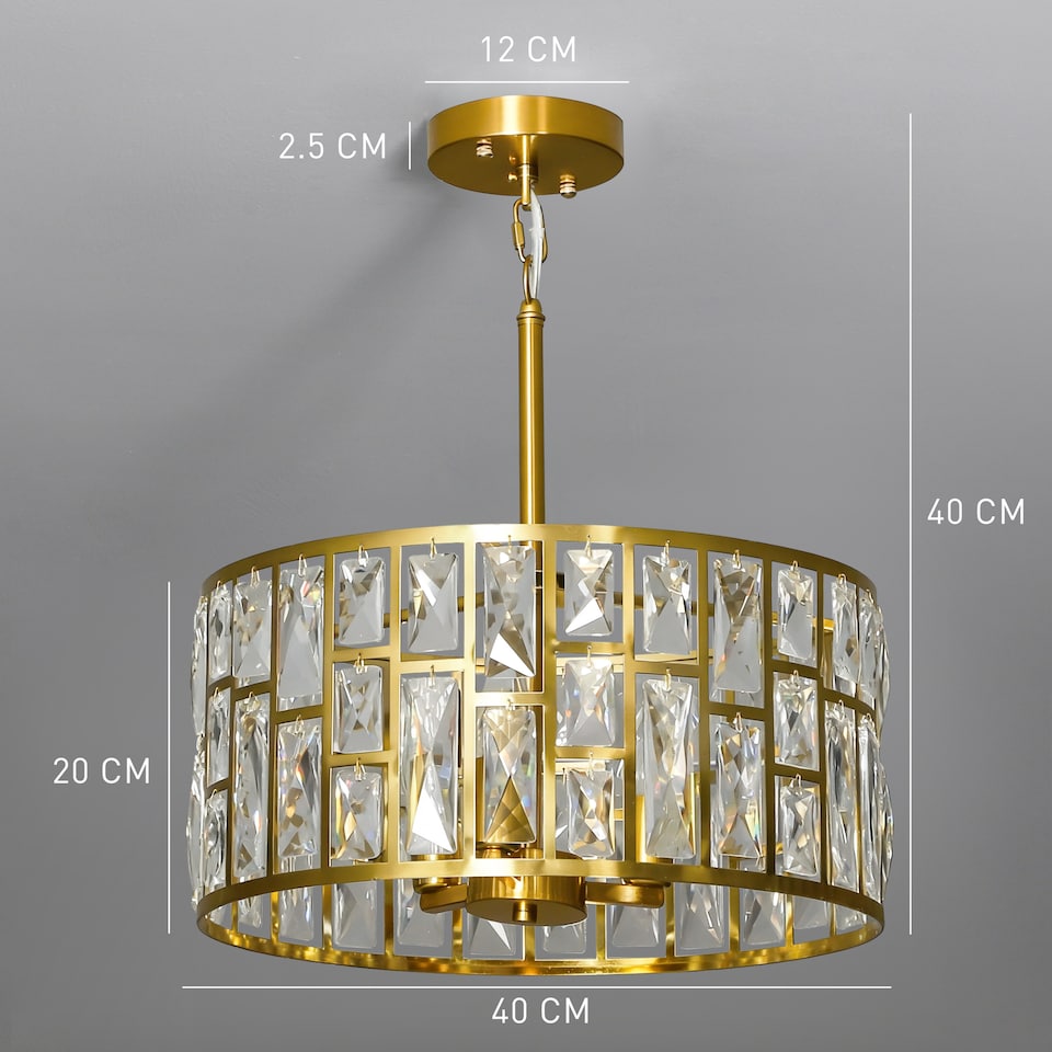 image 1 of HOMCOM Modern Flush Mount Ceiling Light, Crystal Chandelier for Living Room | Gold