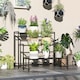 image 2 of Outsunny 3-Tier Metal Plant Stand, Modern Ladder Shelf for Garden, Black 