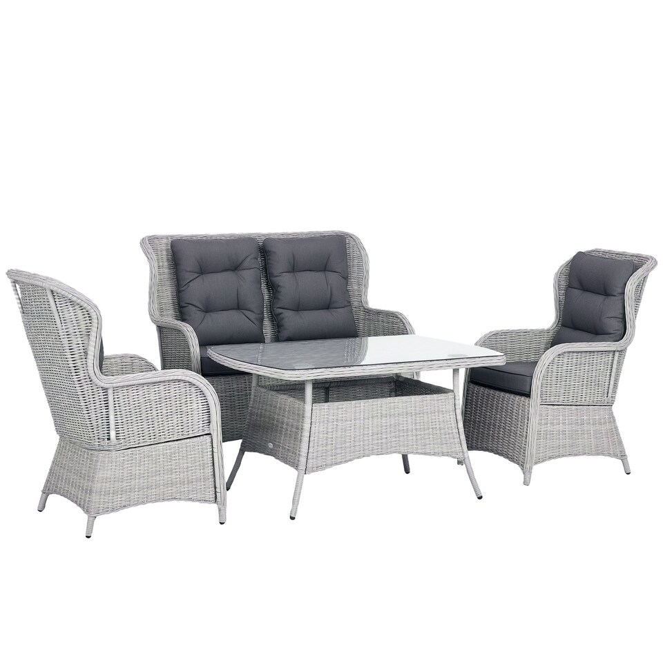 image 1 of Outsunny 4 PCs Outdoor Rattan Sofa Set, Wicker Sectional Sofa Set Mixed Grey