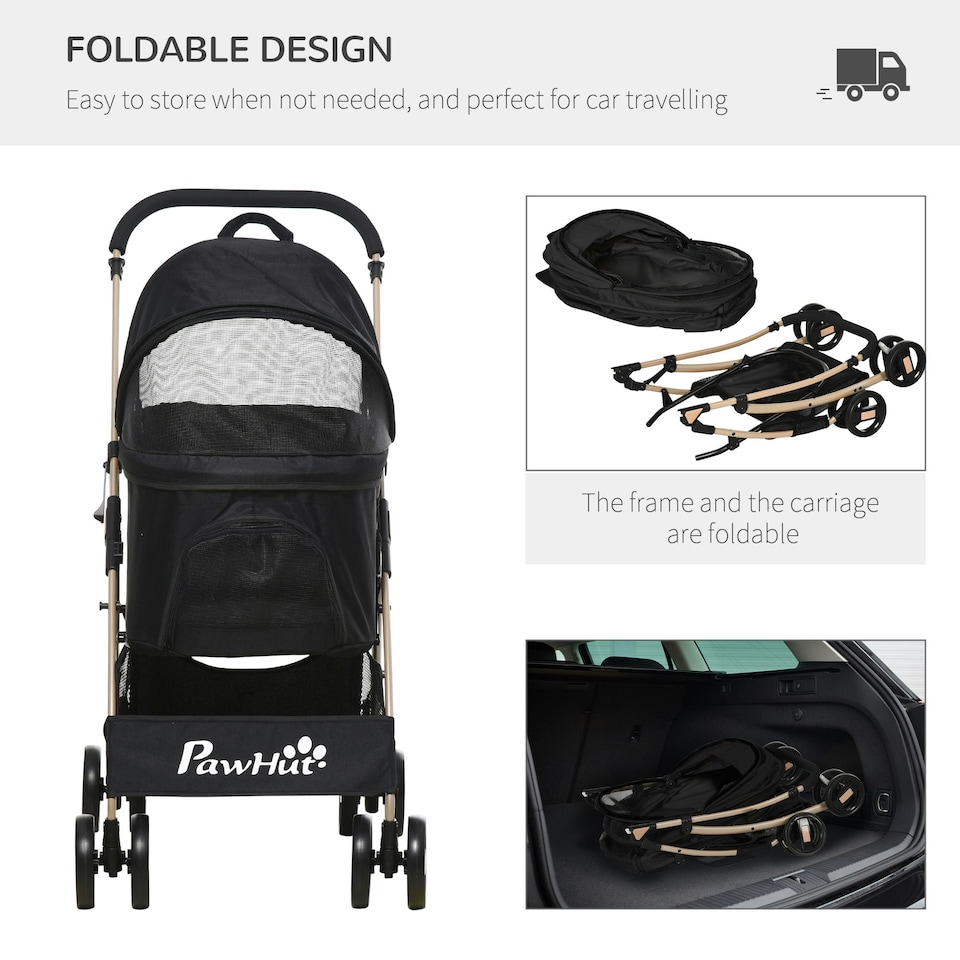 image 1 of PawHut 3 In 1 Pet Stroller, Detachable Dog Cat Travel Carriage - Black