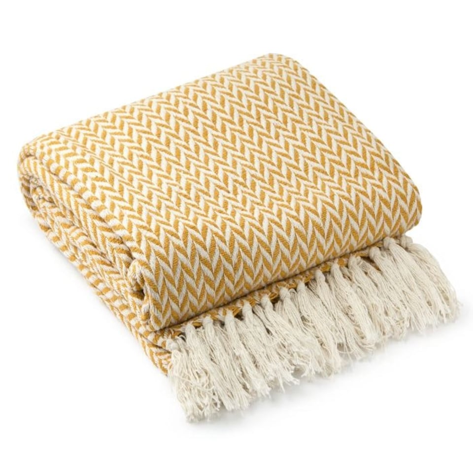 image 1 of Chevron Collection Recycled Cotton Throw in Ochre (50" x 60") Yellow | Yellow