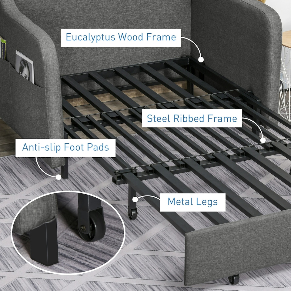 image 1 of HOMCOM Pull Out Sofa Bed, Fabric 2 Seater Sofa Couch for Living Room, Grey