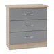 image 1 of Nevada 3 Drawer Chest - L40 x W81 x H70.5 cm - Grey Gloss/Light Oak Effect Veneer