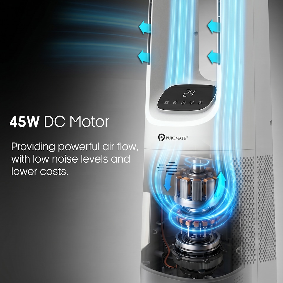 image 1 of PureMate 40" Bladeless Tower Fan with Energy-Saving 45W DC Motor – White