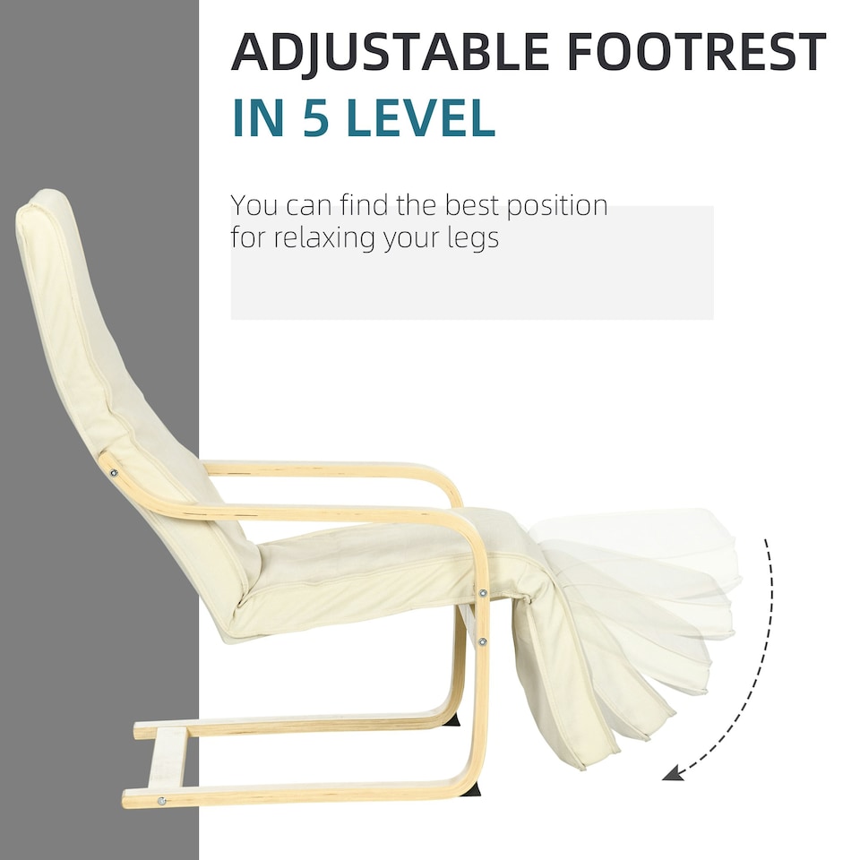 image 1 of HOMCOM Lounge Chair Recliner Adjustable Footrest Home Cream White
