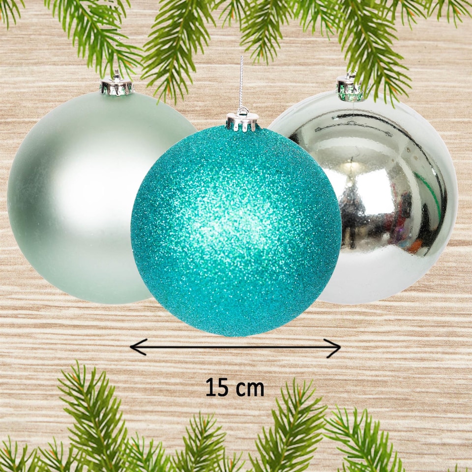 image 1 of Christmas Baubles Shatterproof Turquoise, Christmas Tree Decorations Ball 15cm/3Pcs