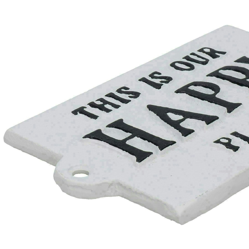 image 1 of This Is Our Happy Place Sign Plaque Cast Iron Garden House Home Wall Door