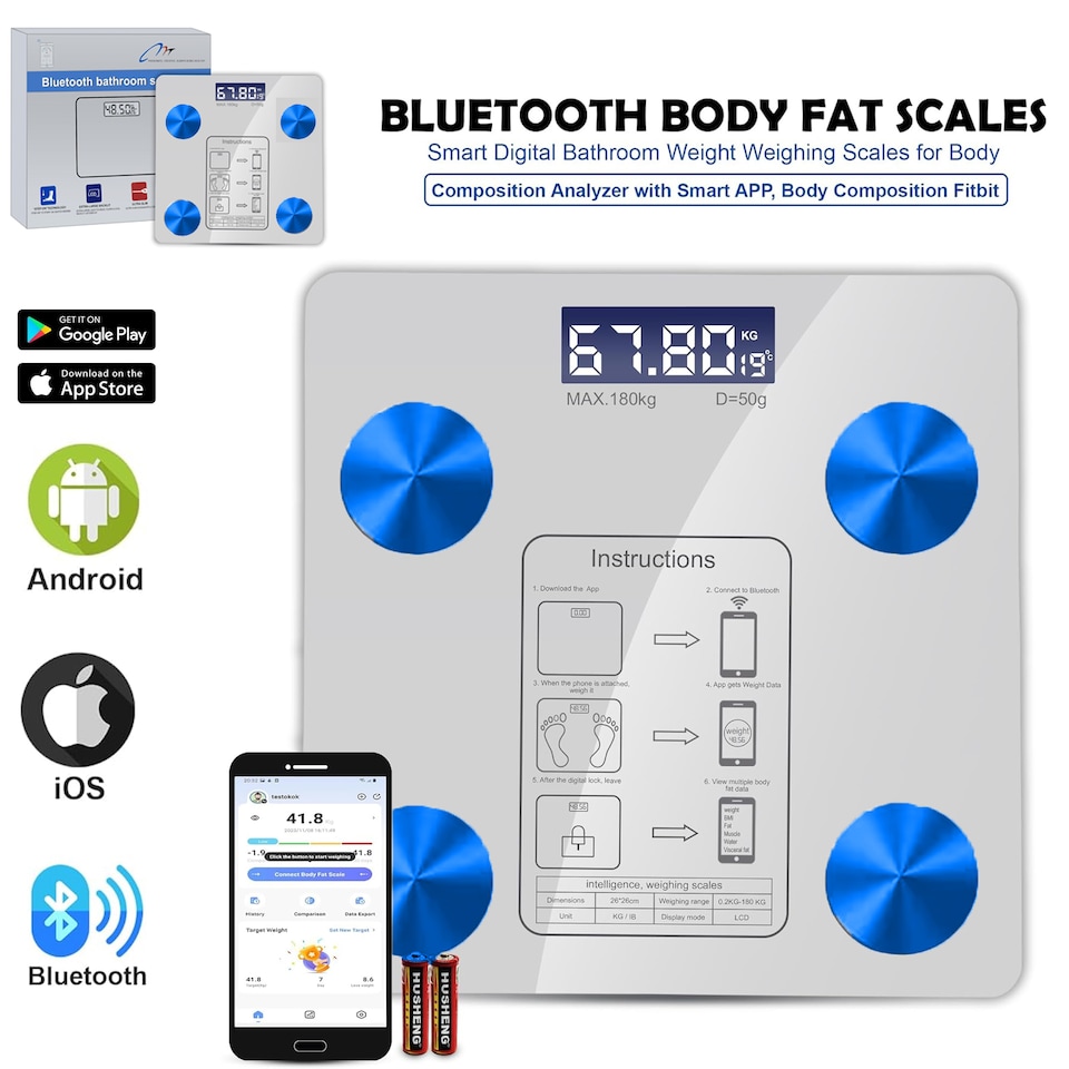 image 1 of Smart Bluetooth Weight Scales Bathroom Scales Weighing Body Scale with App Fitness Tracking High Accuracy Body Composition Monitor