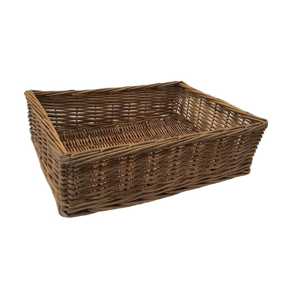 image 1 of Large Double Steamed Storage Wicker Tray | Brown | Brown | Large
