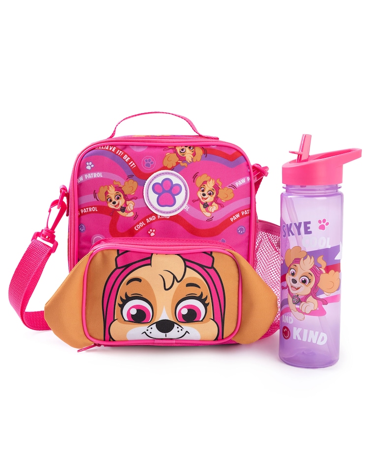 image 1 of Paw Patrol Skye Girls Pink Purple Lunch Bag and Bottle Set | Cool And Kind Cartoon Character Carry Strap Lunchbox | Back to School Hydration Kit | Girls Paw Patrol Merch