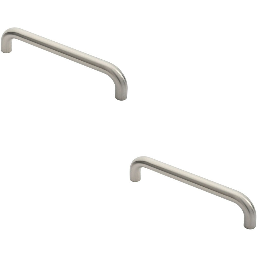 Loops 2x Round D Bar Pull Handle 325 x 25mm 300mm Fixing Centres Satin Steel in Metallics