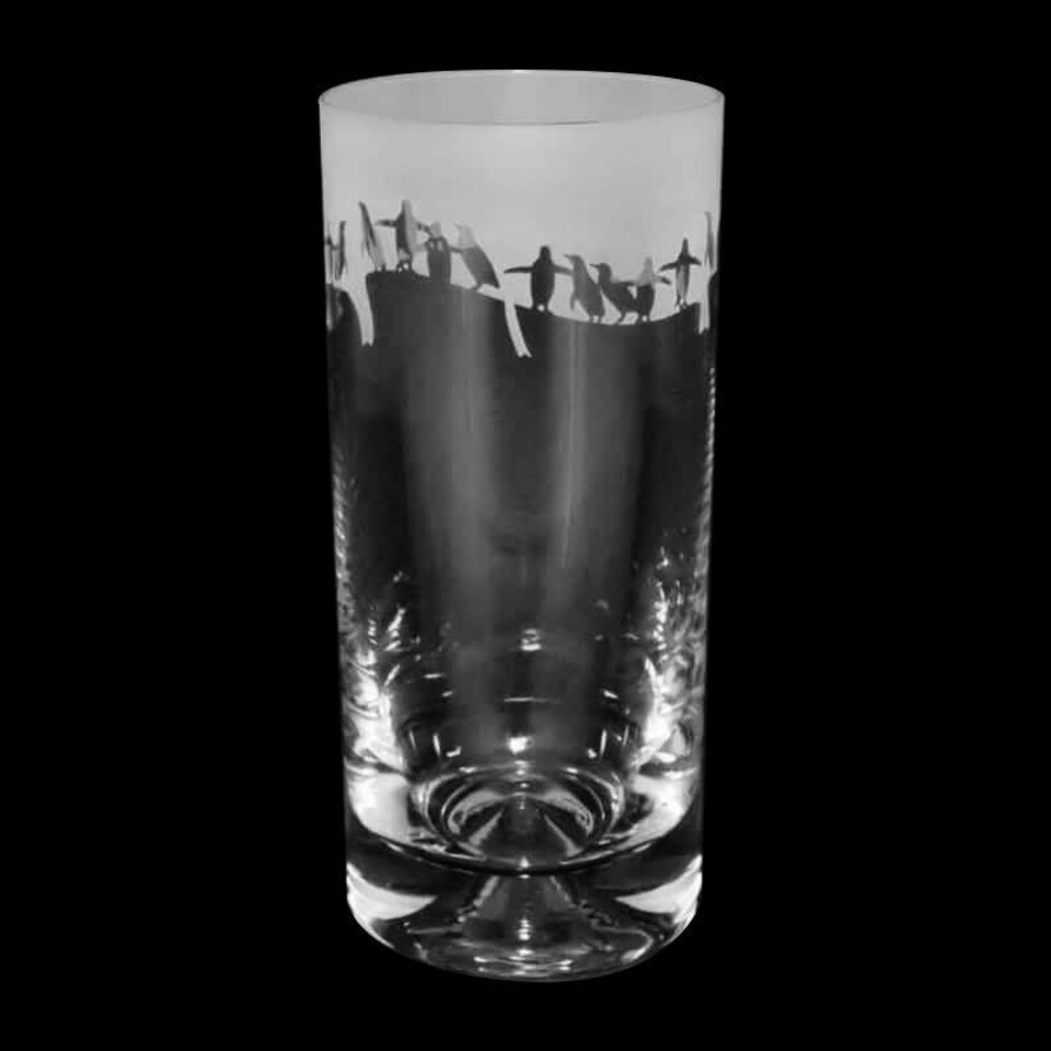 Animo Glass Highball Glass Etched Tumbler Penguin
