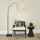 image 1 of ValueLights Louis Black Arched Curved Floor Lamp with Natural Fabric Drum Lamp Shade and LED Bulb
