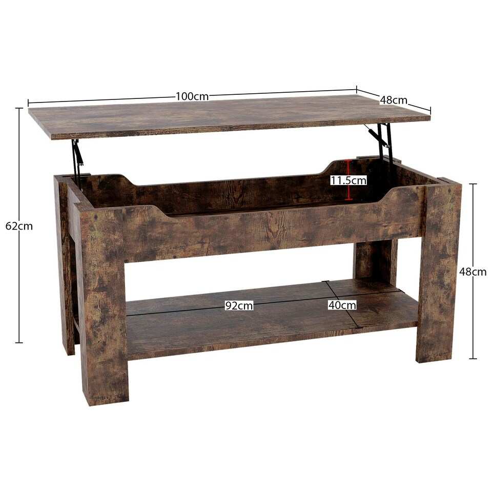 image 1 of Vida Designs Lift Up Coffee Table With Storage Compartment & Shelf, Dark Wood