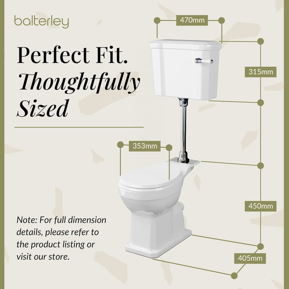 image 1 of Kinston Traditional Mid Level Toilet Pan, Cistern, Ceramic Handle & Soft Close Seat - White - Balterley